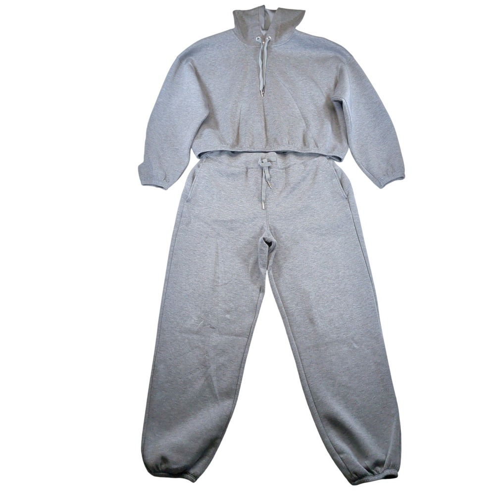 Spanx Air Essentials Heather Gray Cropped Hoodie Jogger Sweatsuit Large 50711R